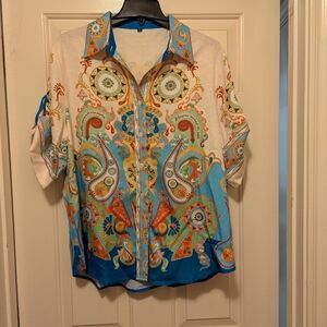 Colorful Paisley Women's 2pc Set - Button Down Shirt And Pants